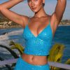Embellished Open-Back Top in Turquoise