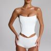 Curved Lace-Up Corset Top in White
