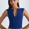 Open-Front Crop Top in True Navy