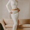 Ribbed-Knit Foldover Maxi Skirt in Ivory