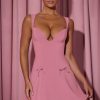 Bow-Detail A-Line Mini Dress in Dusty Pink