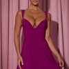 Bow-Detail A-Line Mini Dress in Plum