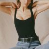 Seamless Sweetheart-Neck Bodysuit in Black