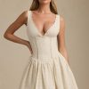 Broderie Anglaise Bow-Detail A-Line Mini Dress in Ivory