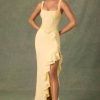 Embellished Ruffle-Trim Corset Gown in Yellow