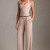 Corset-Detail Halterneck Jumpsuit in Mushroom