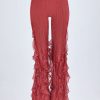 Ruffled Mid-Rise Flared Trousers in Red Print
