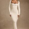 Modal Contrast-Trim Maxi Dress in Ivory