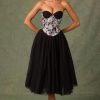Embellished Lace-Up Cupless Corset in Floral Black