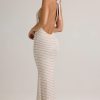 Modal Halterneck Maxi Dress in Pink Yellow Stripe