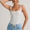 Modal Square-Neck Bodysuit in Blue Yellow Stripe