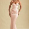 Draped Low-Rise Maxi Skirt in Beige Gold