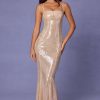 Embellished Square Neck Lace Gown in Pale Peach