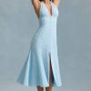 Halterneck Midaxi Dress in Blue Flower Print
