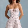 Ruched Backless Playsuit in Cherry Print