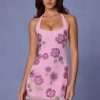 Embellished Halterneck Mini Dress in Soft Pink