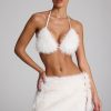 Buckle-Detail Faux Fur Micro Mini Skirt in White
