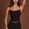 Embellished Peekaboo Cowl-Neck Top in Purple Snake