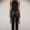 Croc-Effect Straight-Leg Trousers in Black