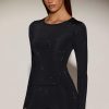 Embellished Long-Sleeve Top in Black