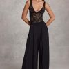 Mid-Rise Wide-Leg Trousers in Black