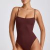 Ribbed Modal Square Neck Bodysuit in Chocolate