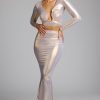 Mid Rise Metallic Jersey Gown Skirt in Light Gold