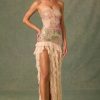 Embellished Ruffle-Trim Strapless Gown in Rose Hotfix