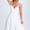 Bow-Detail A-Line Midi Dress in White