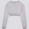 Premium Brushed Jersey Button-Up Cropped Cardigan in Grey Marl