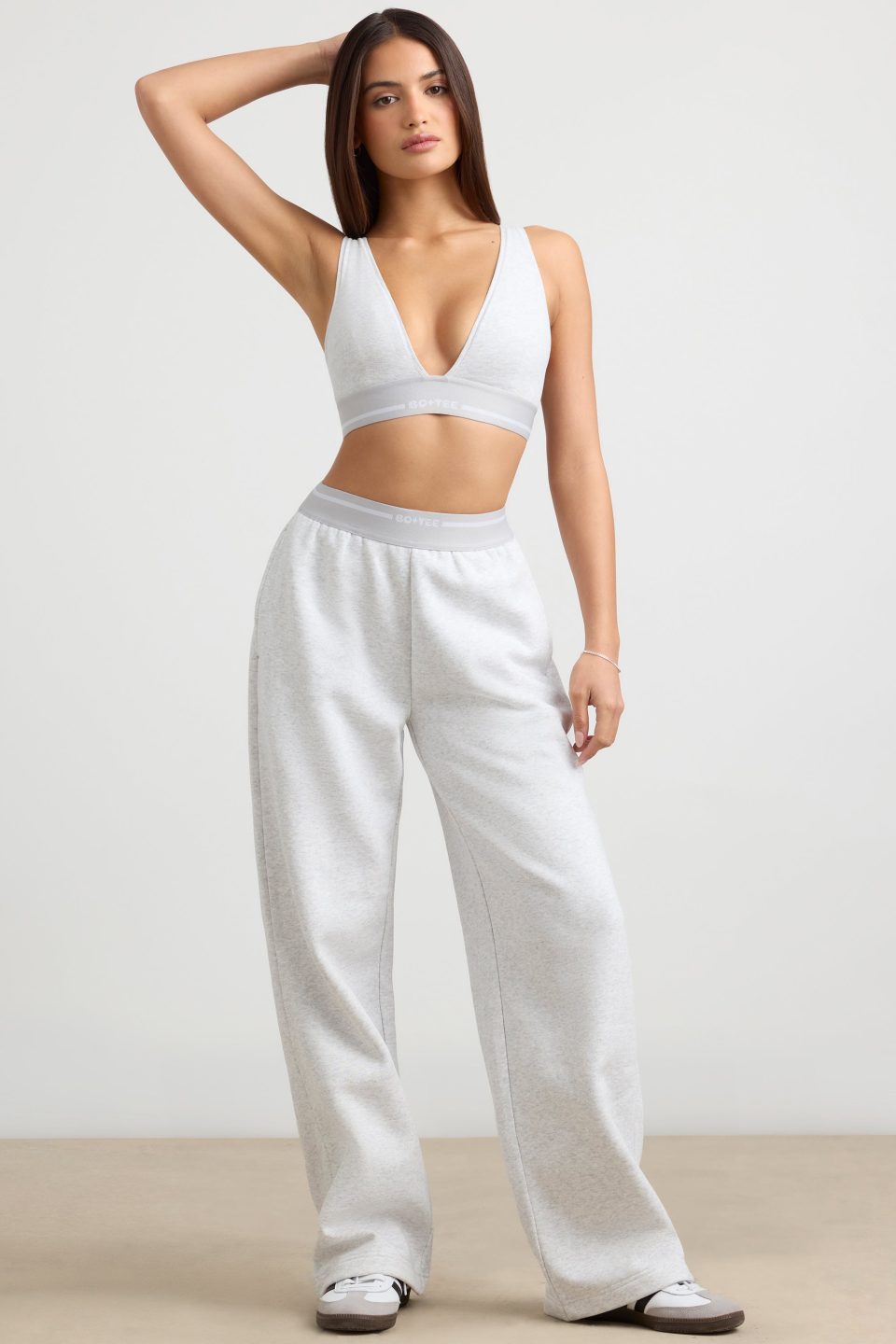 Heavyweight Stretch Cotton Fleece High-Waist Joggers in Grey Marl