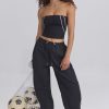 Water-Repellent Crinkled Wide-Leg Trousers in Black