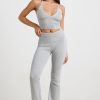 Chunky Knit Foldover Kick Flare Trousers in Grey Marl