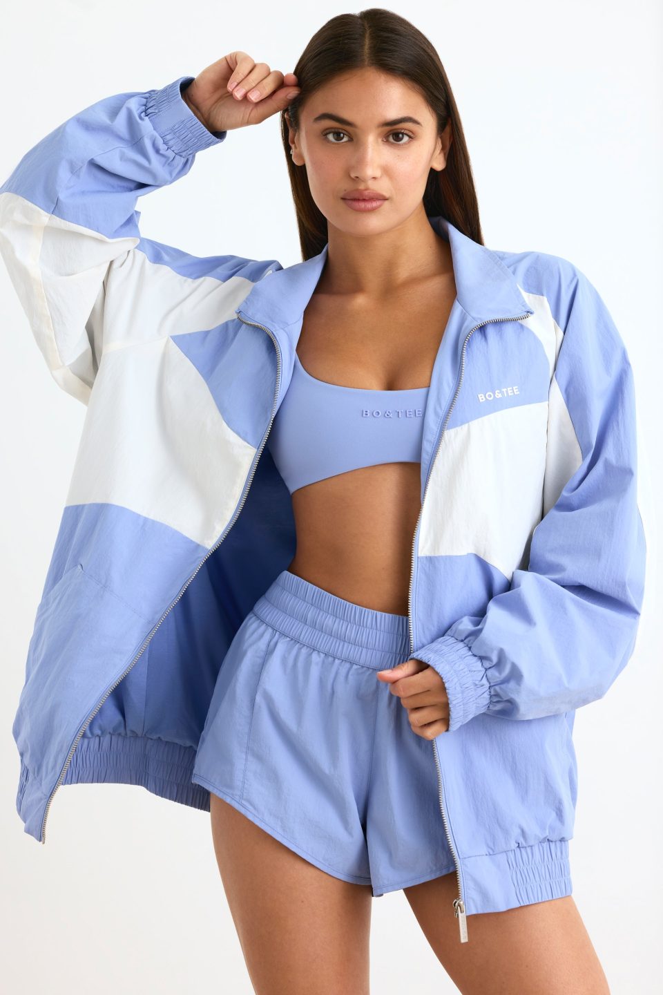 Water-Repellent Colourblock Track Jacket in Lavender Blue