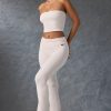 Foldover Flared Trousers in Washed Cream