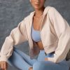 Brushed Jersey Zip-Up Cropped Hoodie in Washed Cream