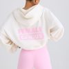 Textured Cotton Jersey Graphic Print Hoodie in White