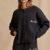 Oversized Zip-Up Cardigan in Charcoal Marl