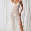 Pearl-Detail Cut-Out Maxi Dress in Pearl White