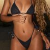 Charm-Detail Thong Bikini Bottoms in Black