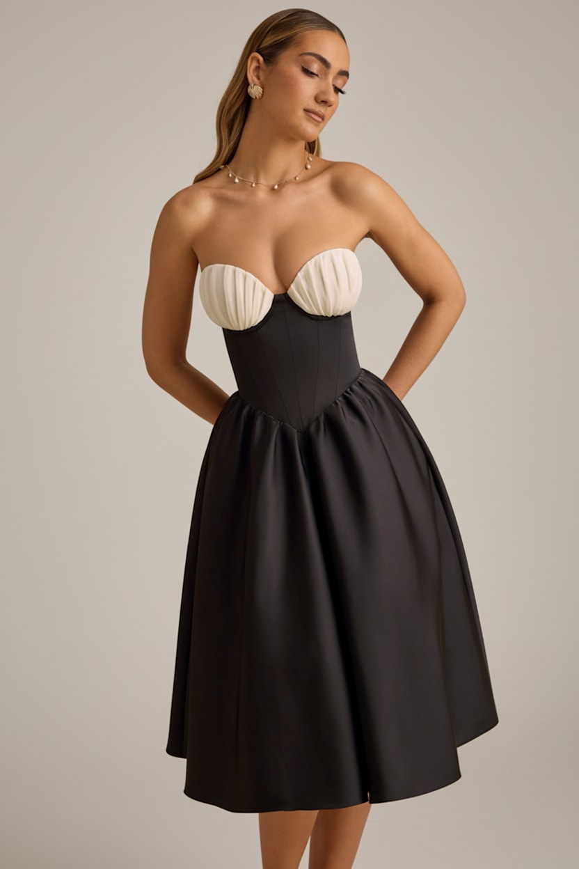 Strapless Corset Midi Dress in Black